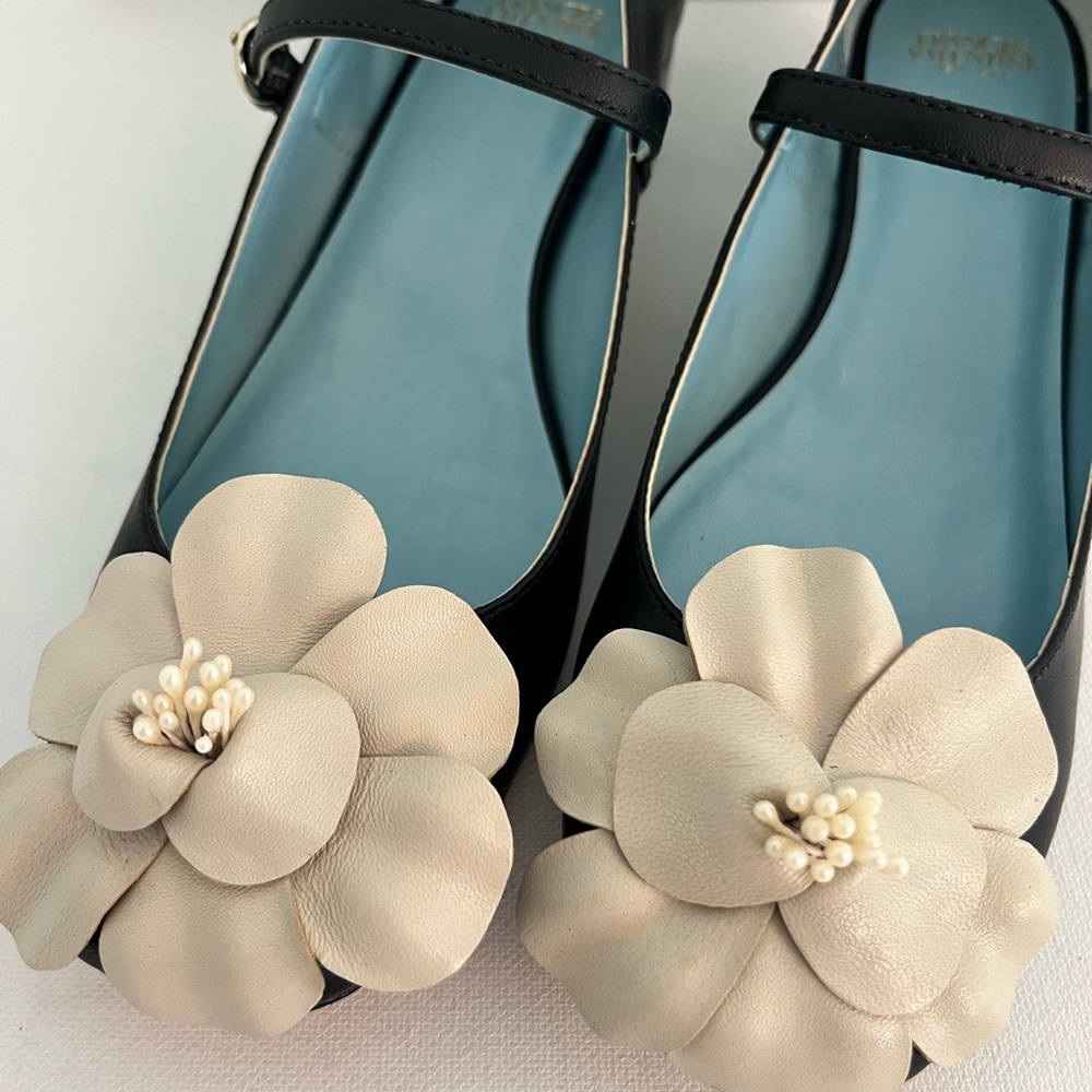 Frances Valentine Babe Black Nappa Leather and Cream Floral Heels - Picture 2 of 7